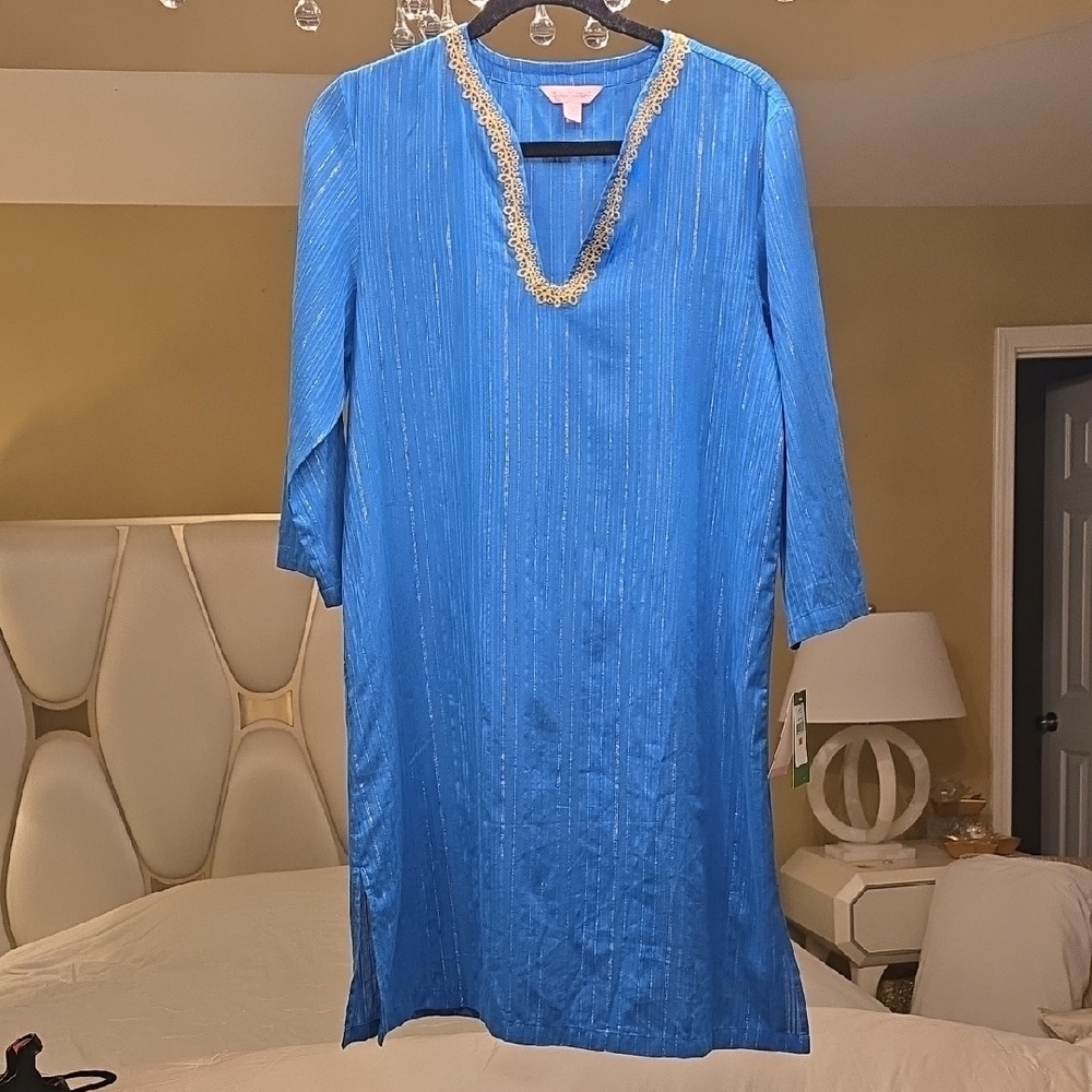 Lilly Pulitzer Blue Swim Coverup With Gold Accents